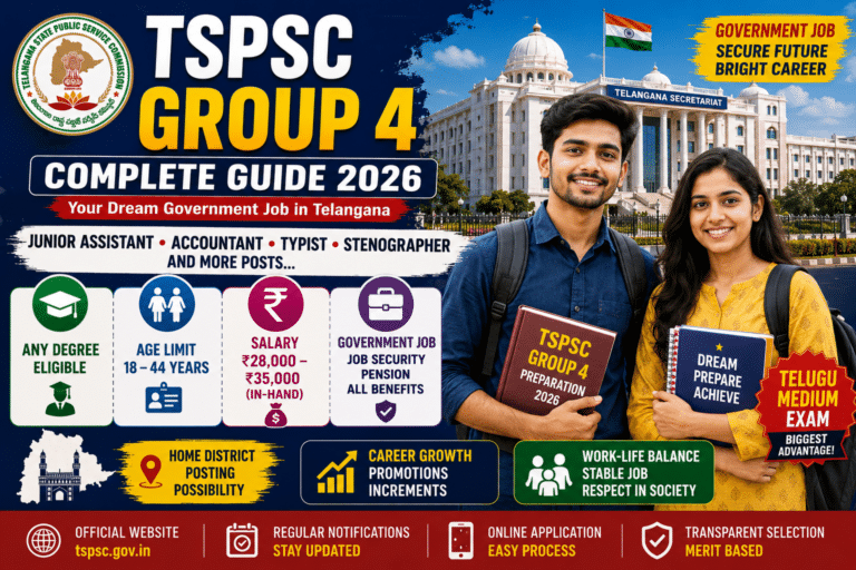 TSPSC Group 4 | TSPSC Group 4 Complete Guide Telugu – Syllabus, Salary, Eligibility 2026
